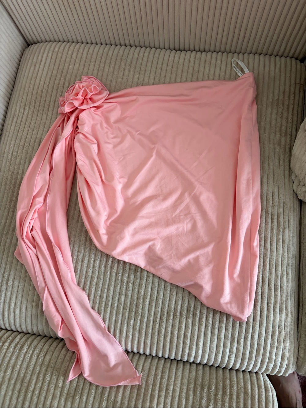 Lovers + Friends Light Pink One-Shoulder Swim Sarong with Rosette